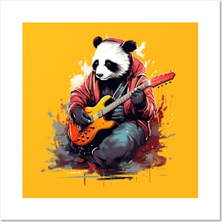 panda play guitar Posters and Art